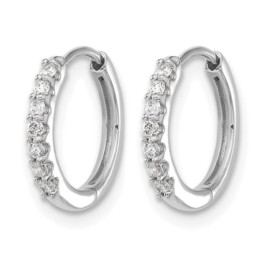 10K White Gold 12mm Hinged Diamond Hoop Earrings