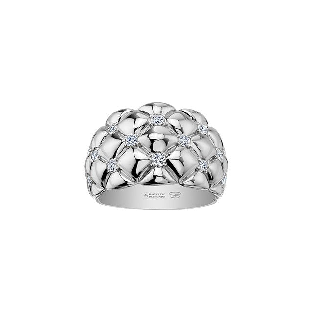 14K White Quilted Domed Canadian Maple Leaf Diamond Ring
