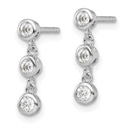 Sterling Silver Three CZ Post Dangle Earrings
