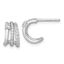 Sterling Silver Beaded CZ C-Hoop Earrings