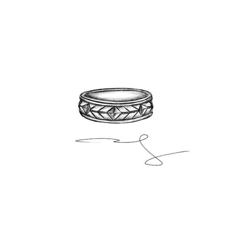 Custom 10K White Gold Pyramid Gents Band with Black Rhodium
