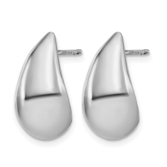 Rhodium Silver Puff Teardrop Stud Earrings