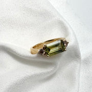14K Yellow Gold Yellow-Green Sapphire & Brown Diamond Ring Size 6.25