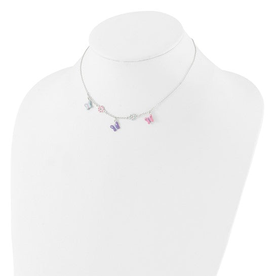 Sterling Silver Floral and Butterfly Children's Necklace