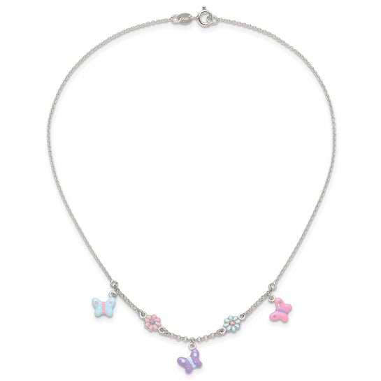 Sterling Silver Floral and Butterfly Children's Necklace
