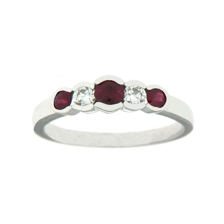 14K White Gold Alternating Ruby & Diamond Ring Size 6