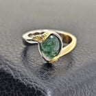 Custom Platinum Moss Agate Bypass Ring with 18K Gold Leaves