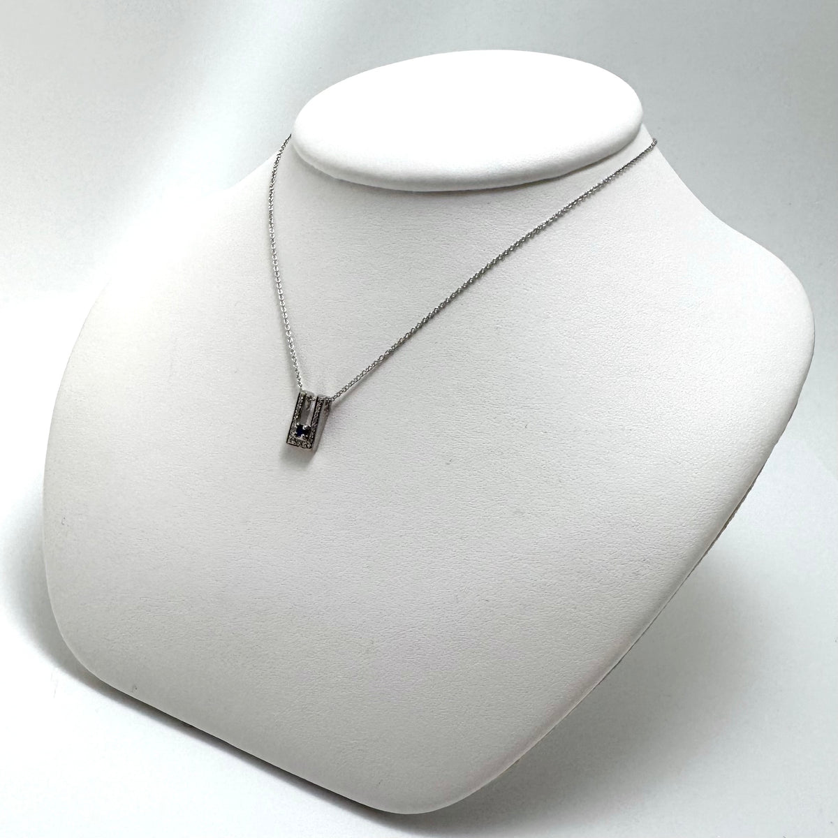 14K White Gold Sapphire & Diamond Necklace 18-Inch