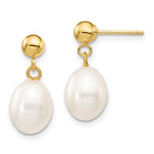 14K Yellow Gold 7-8mm Rice Fresh Water Pearl Dangle Earrings
