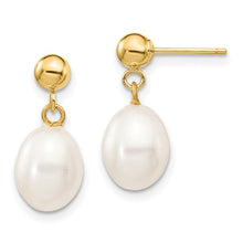 14K Yellow Gold 7-8mm Rice Fresh Water Pearl Dangle Earrings