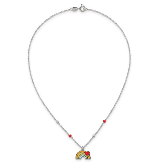 Sterling Silver Heart on Rainbow Childrens Necklace