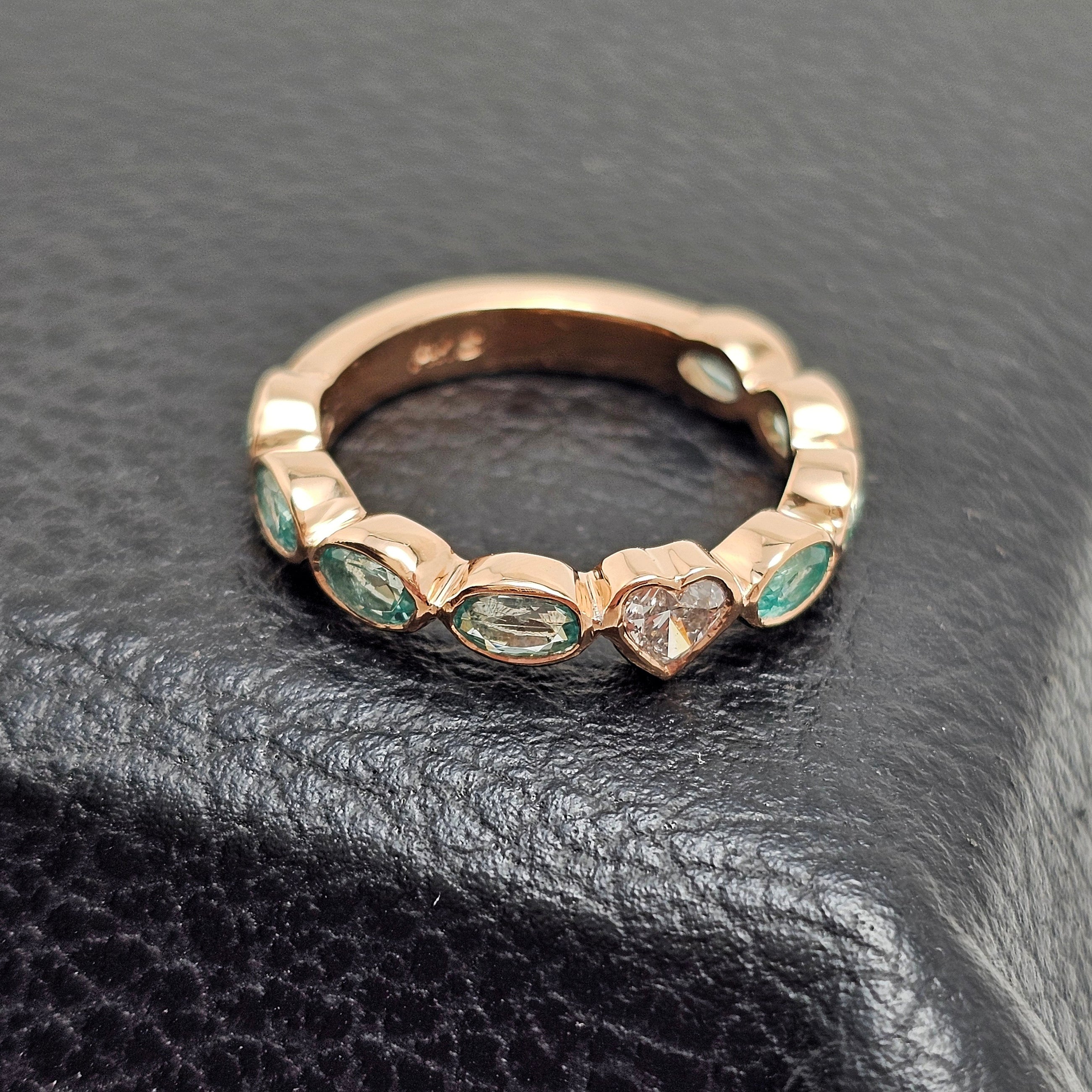 Custom 14K Rose Gold Heart Diamond and Paraiba Ring