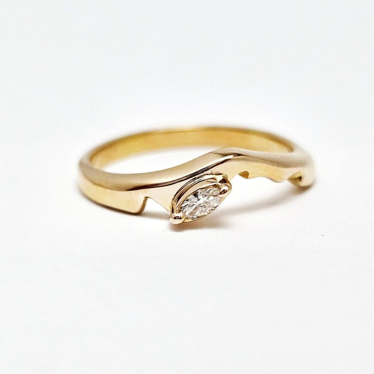 Custom Handcrafted 14K Yellow Gold Marquise Diamond Ring