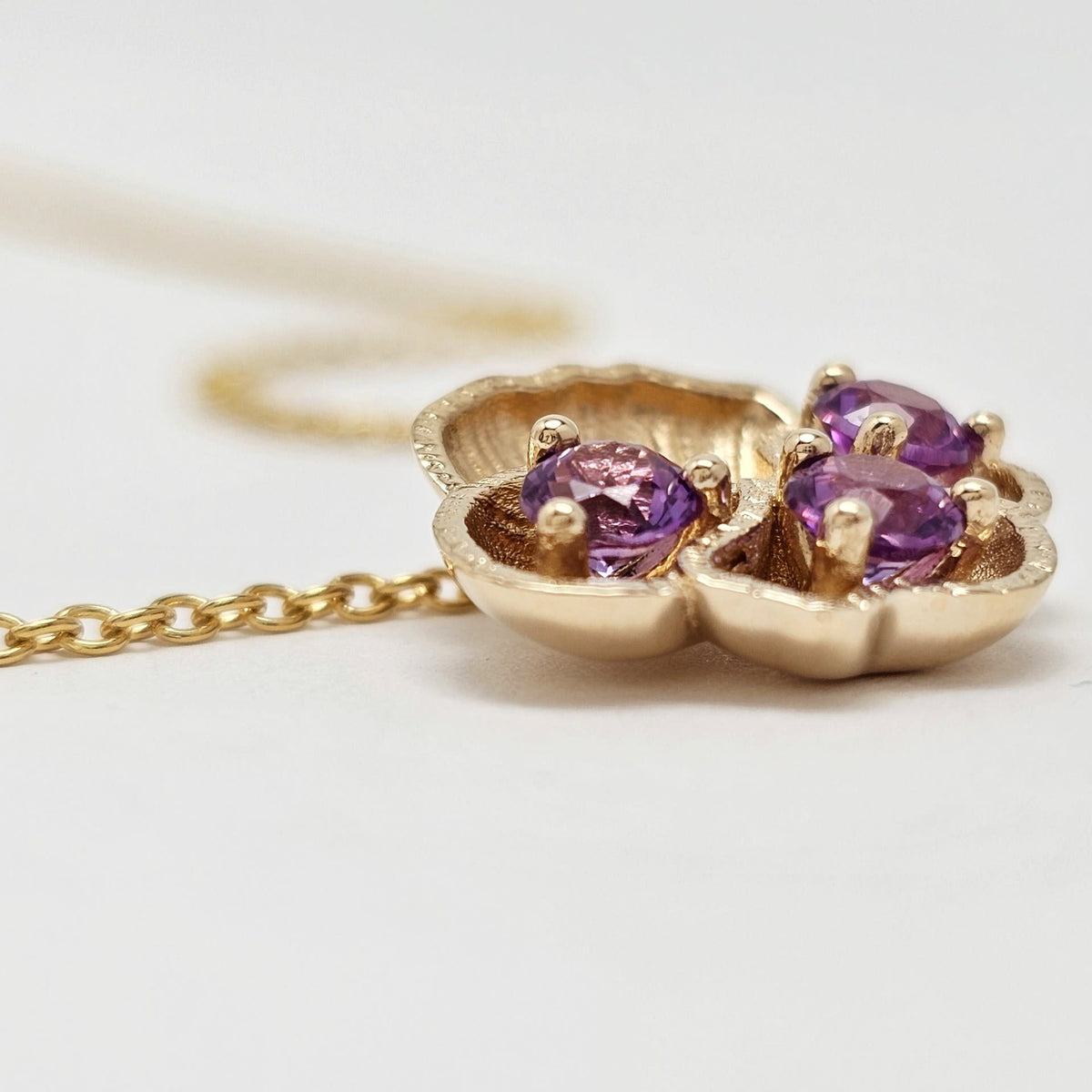 Custom 14K Yellow Gold Flower Pendant with Purple Amethyst