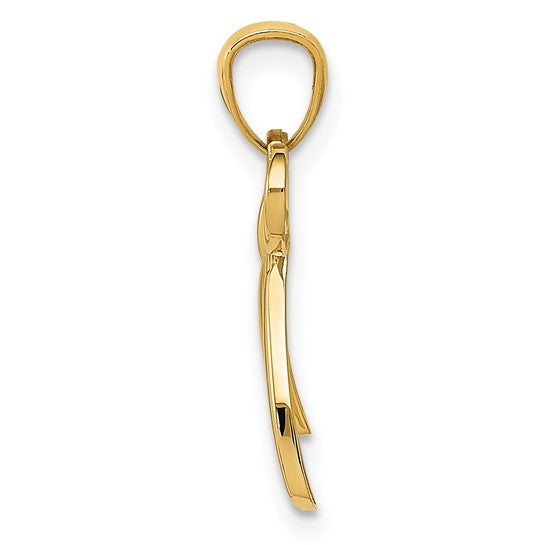 14K Yellow Gold Ribbon Bow Pendant, 20x16mm