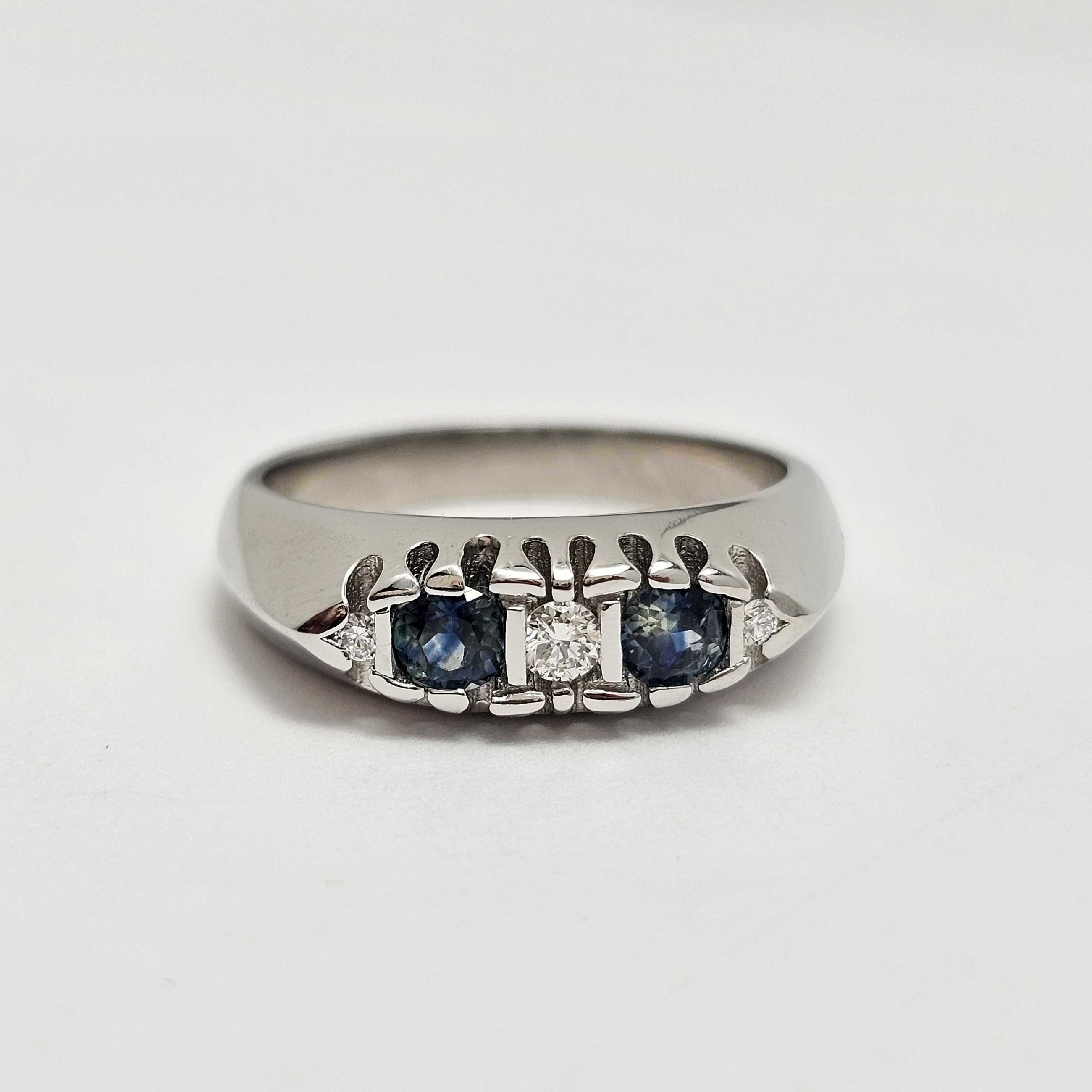 Custom Platinum Three-Stone Diamond and Sapphire Semi-Mount