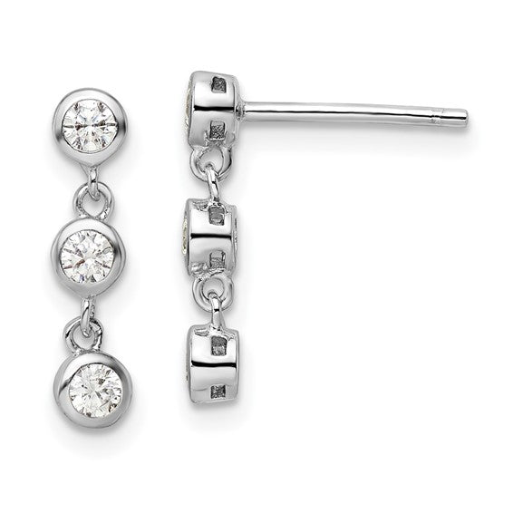 Sterling Silver Three CZ Post Dangle Earrings