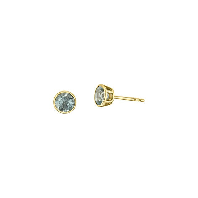 10K Yellow Gold 5mm Aquamarine Bezel Stud Earrings