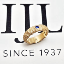 Custom 14K Yellow Gold Textured Band with 3mm Sapphire