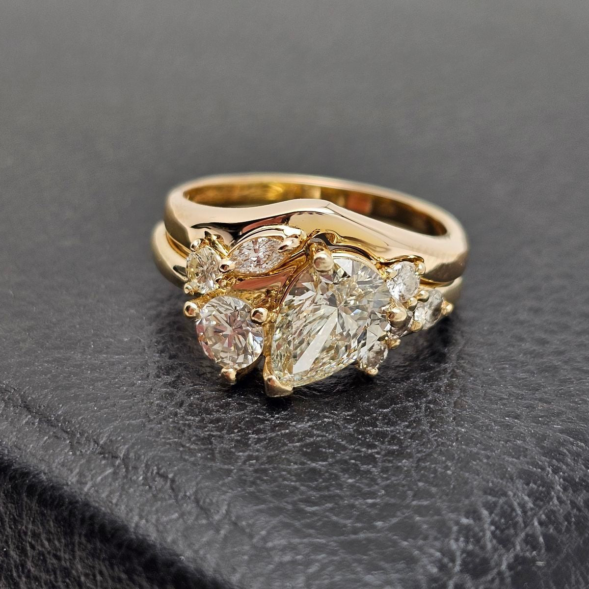 Custom Handcrafted 14K Yellow Gold Marquise Diamond Ring
