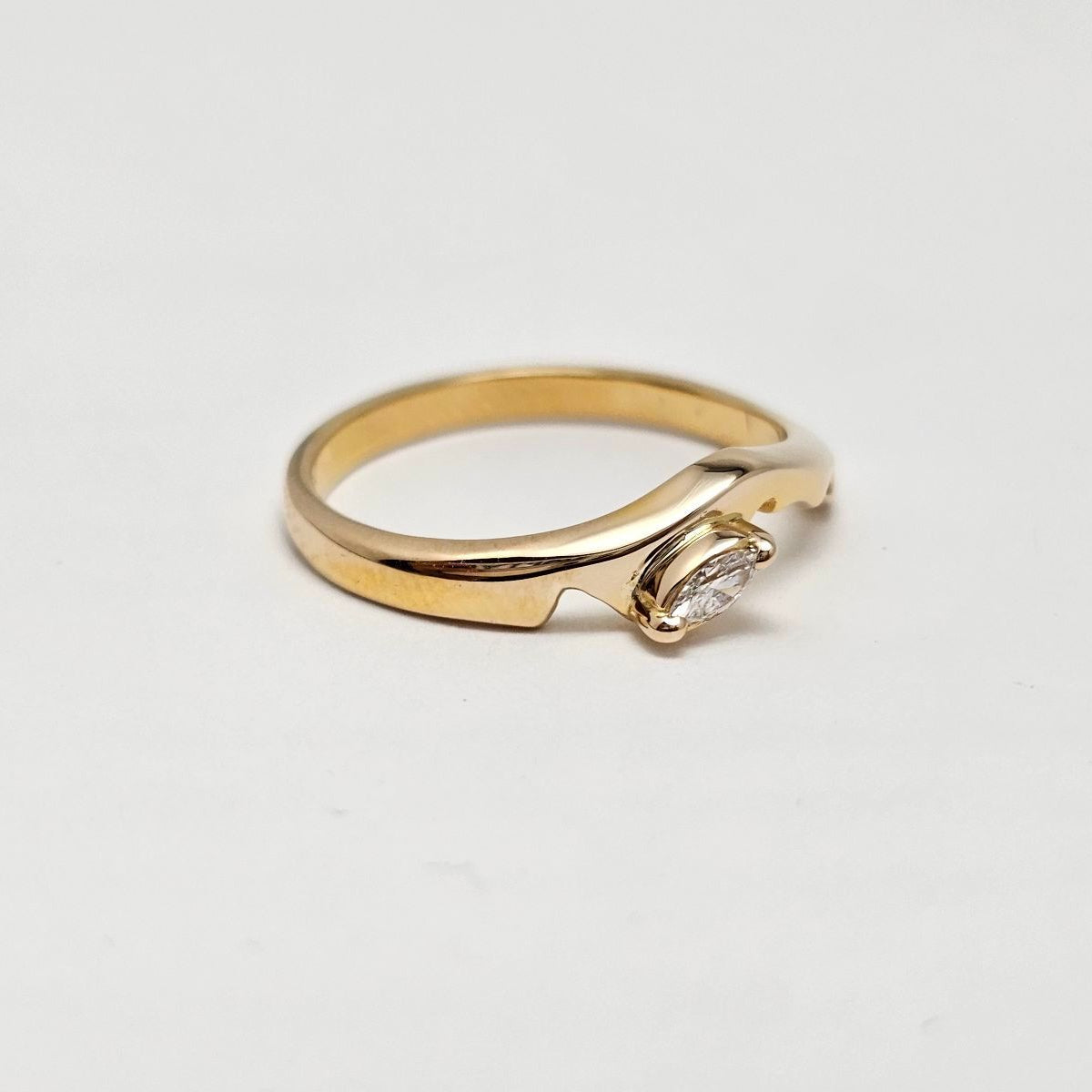 Custom Handcrafted 14K Yellow Gold Marquise Diamond Ring