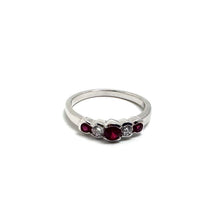 14K White Gold Alternating Ruby & Diamond Ring Size 6