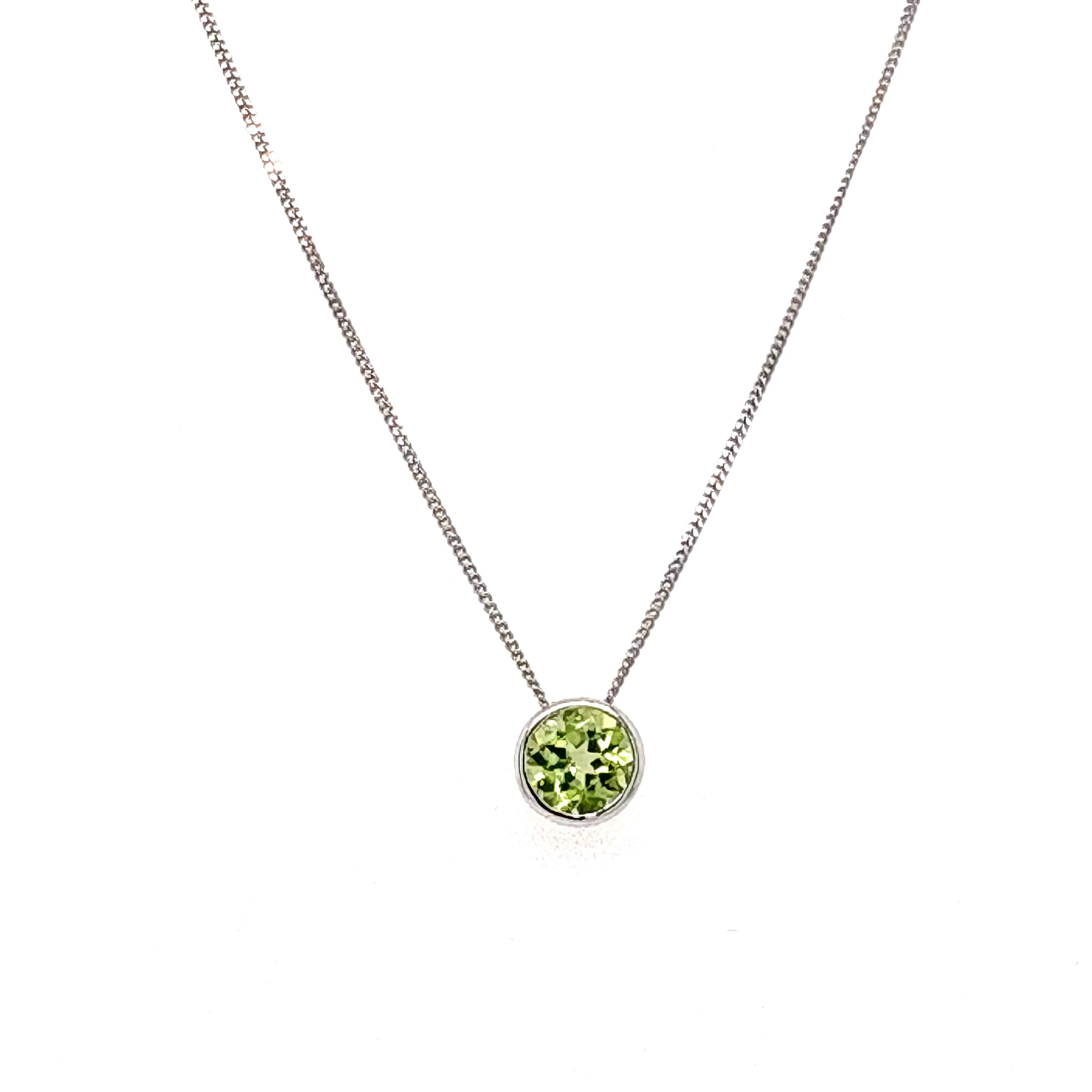 10K White 5mm Peridot Necklace