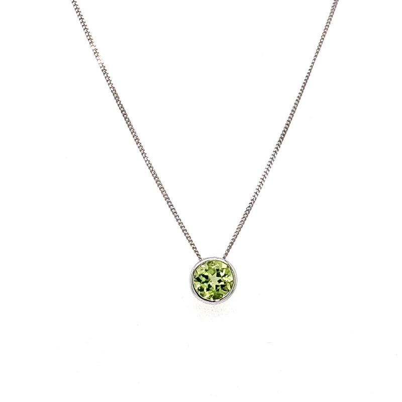 10K White 5mm Peridot Necklace
