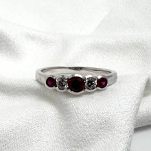 14K White Gold Alternating Ruby & Diamond Ring Size 6