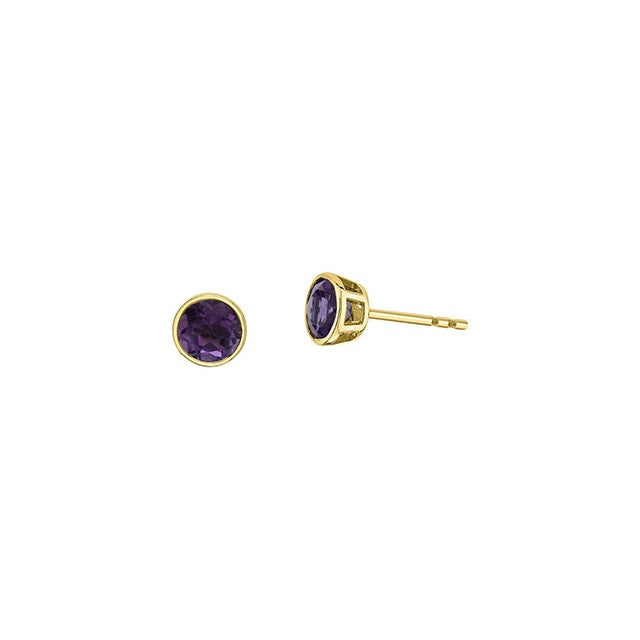 10K Yellow Gold 5mm Amethyst Bezel Stud Earrings