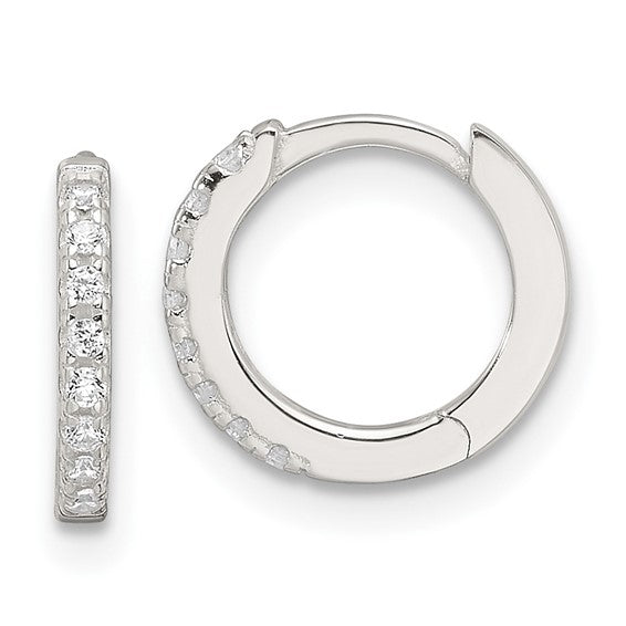 Sterling Silver Polished CZ Hinged Hoop Earrings