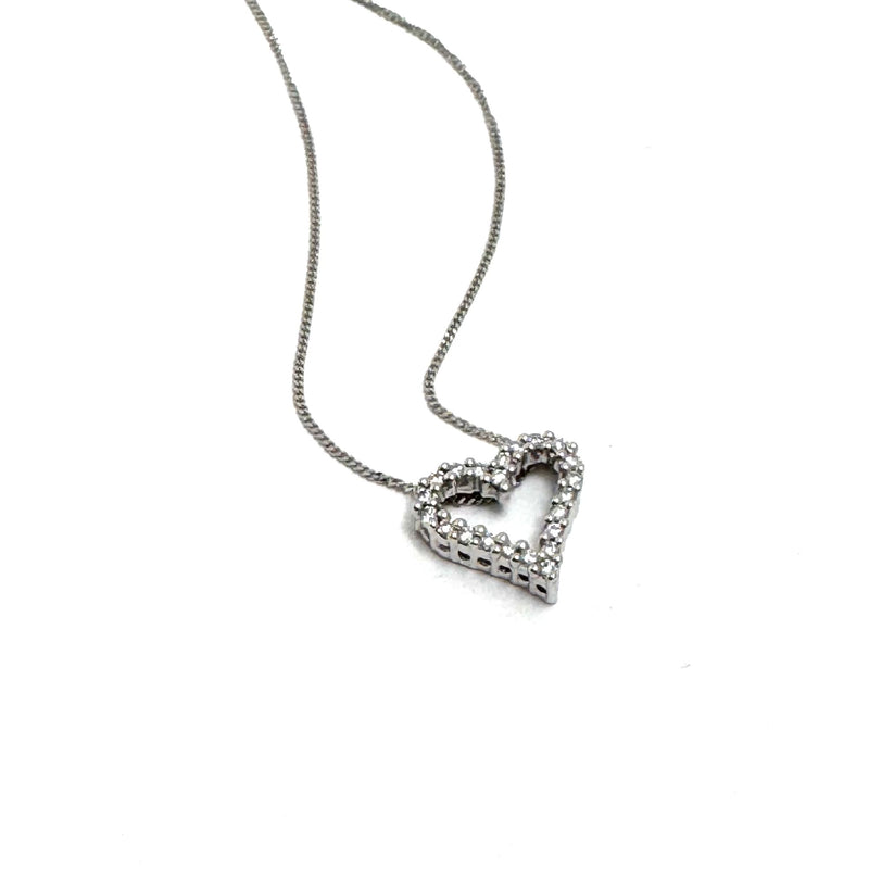 10K White Gold Diamond Heart Necklace 18-Inch