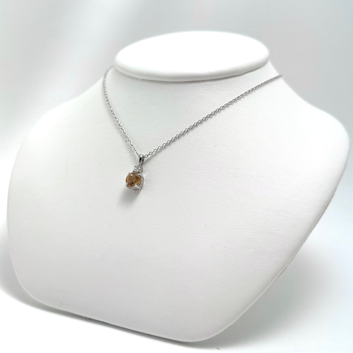 14K White Gold Hessonite Garnet & Diamond Necklace 18-Inch