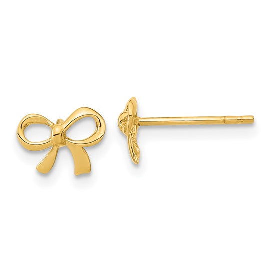 14K Yellow Gold Petite Bow Stud Earrings, 8x6mm