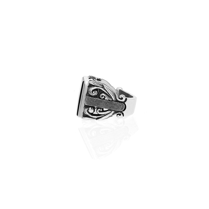 King Baby Scroll Ring with Square Inset Onyx
