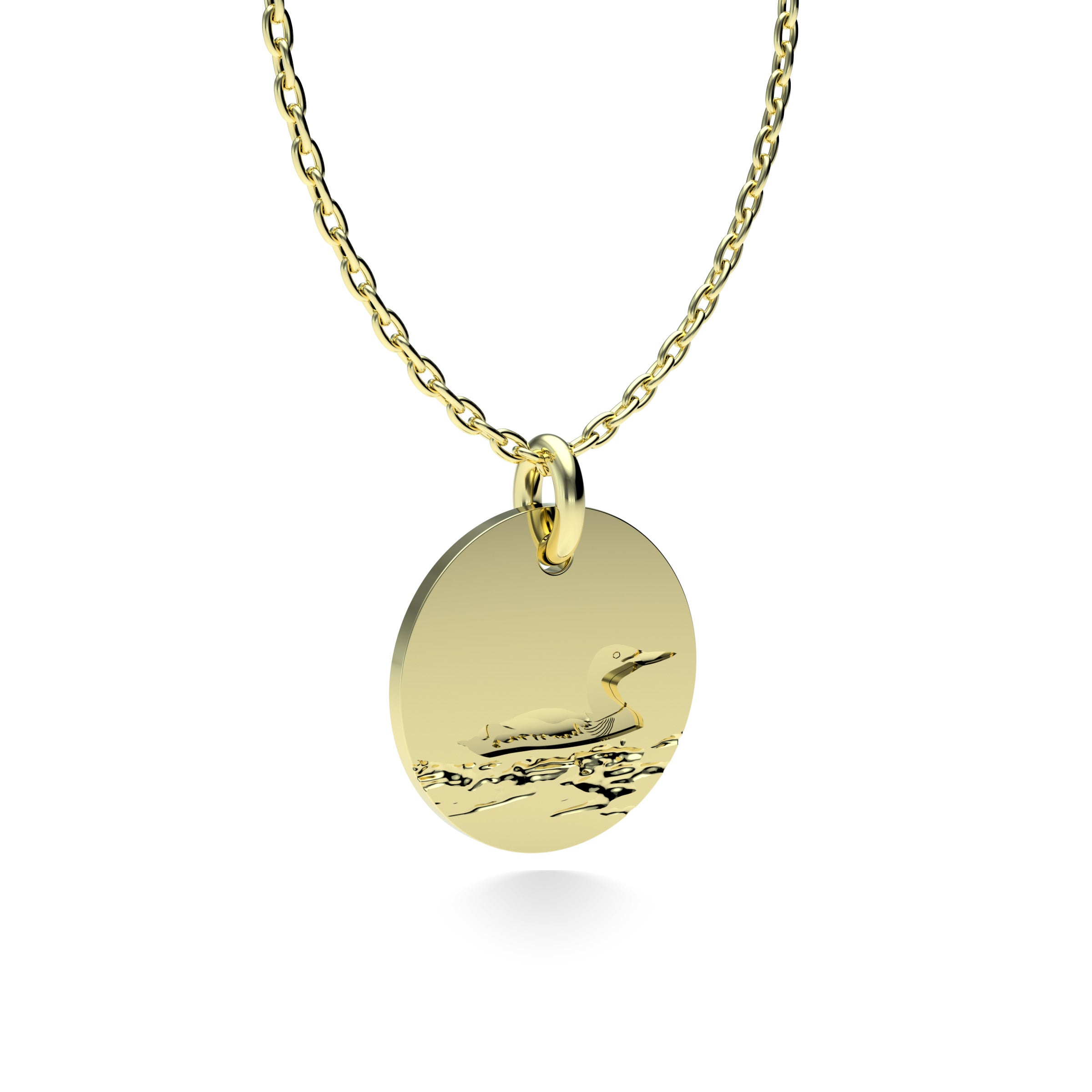 Yellow Gold Plated Silver Loon Pendant with 18'' Chain