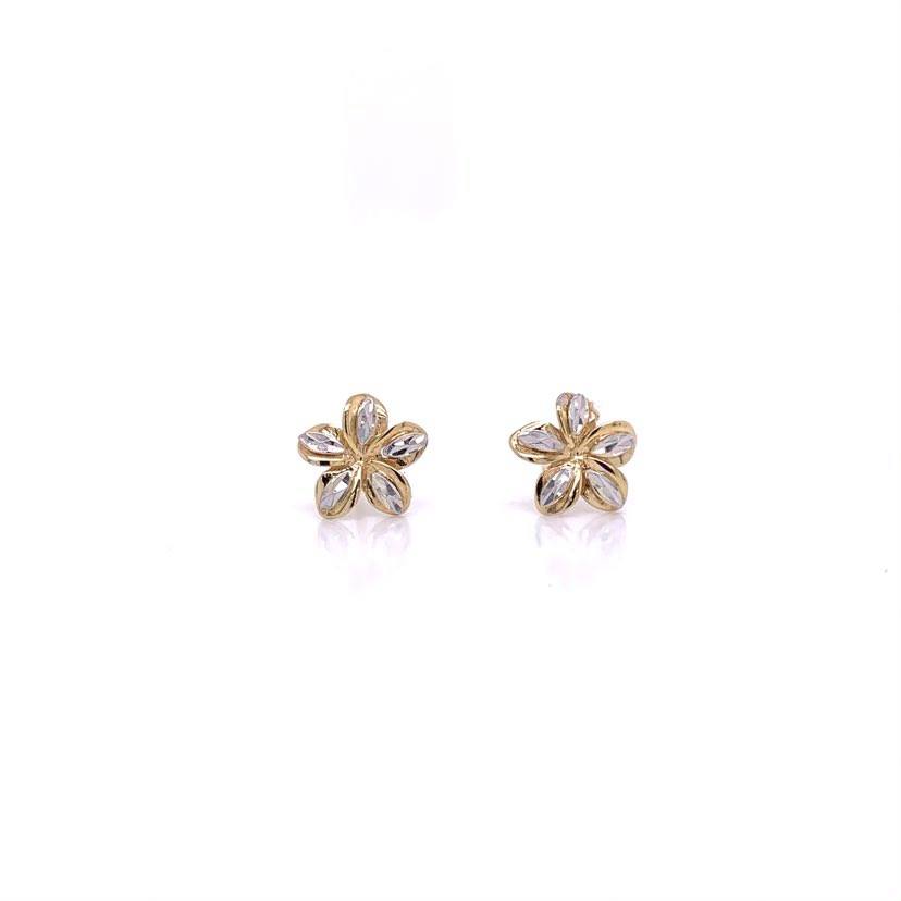 10K Yellow and White Gold Flower Earrings