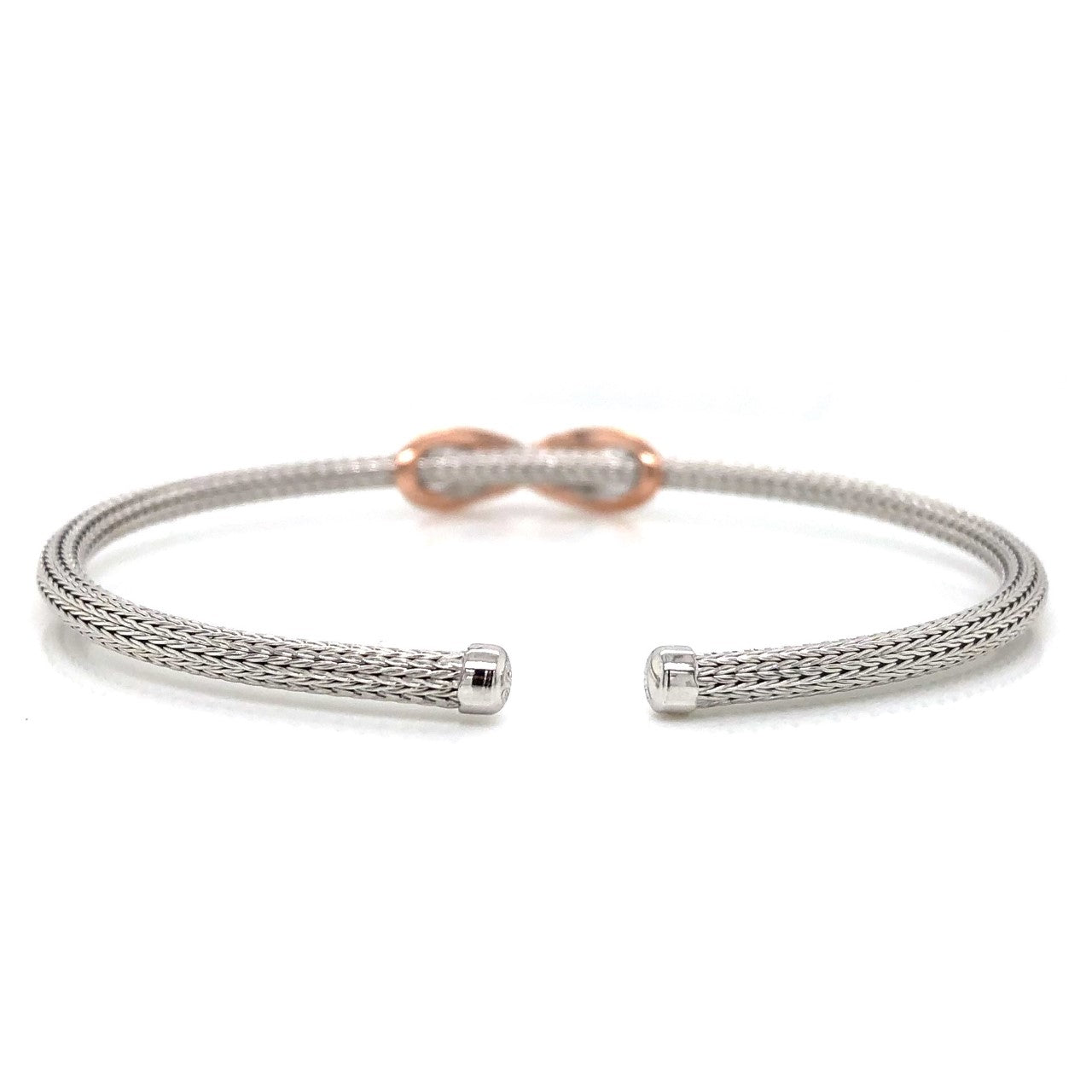 Sterling Silver and Rose Gold Tone Open End Bangle
