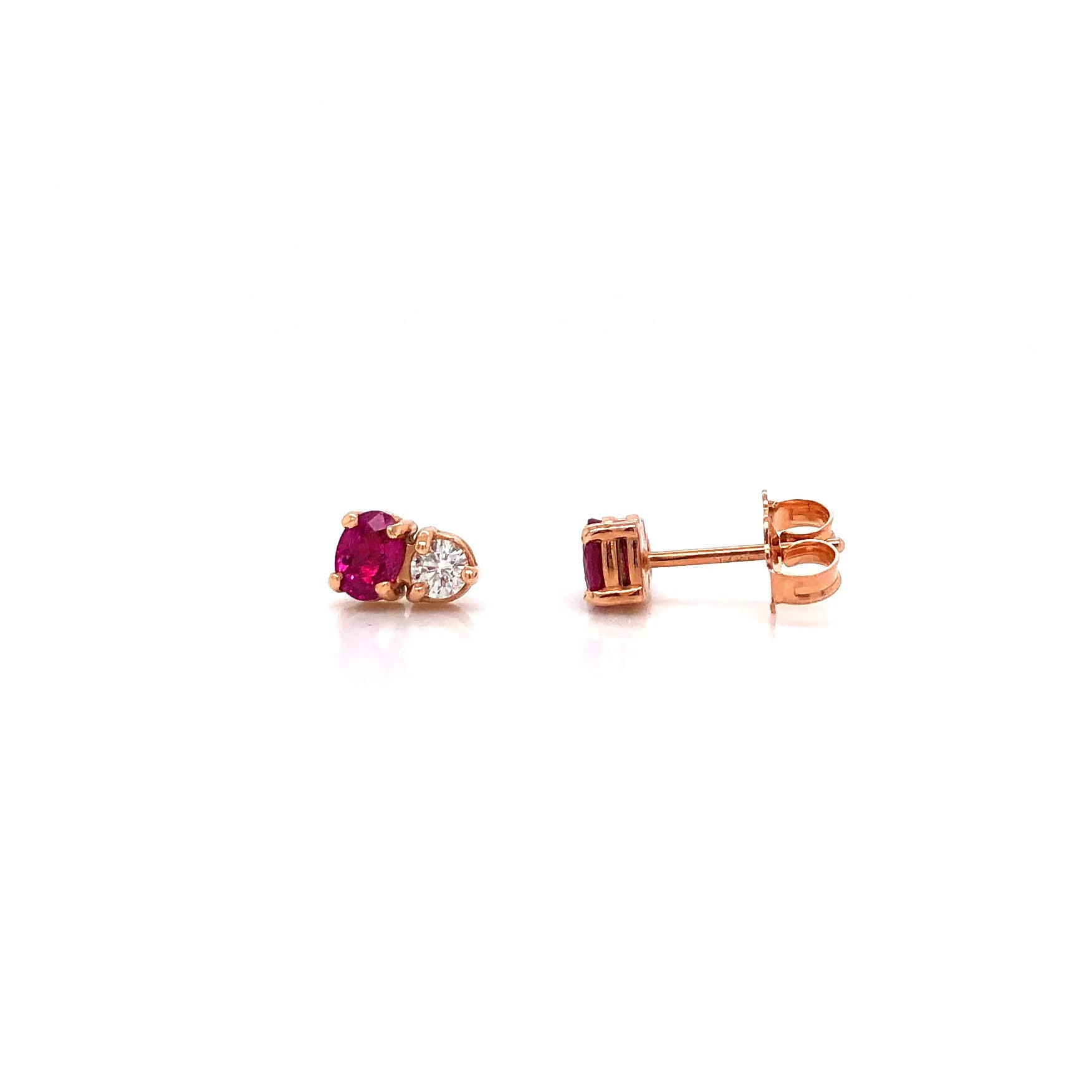 14K Rose Gold Ruby and Diamond Stud Style Earrings