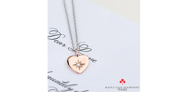 10K Rose and White Gold Diamond Heart Necklace