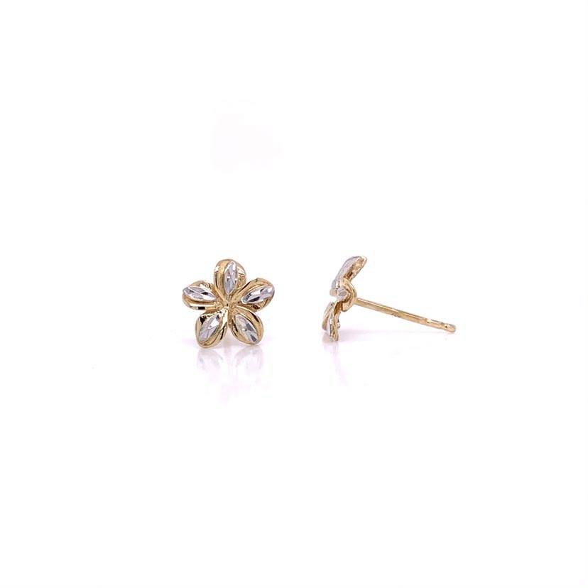 10K Yellow and White Gold Flower Earrings