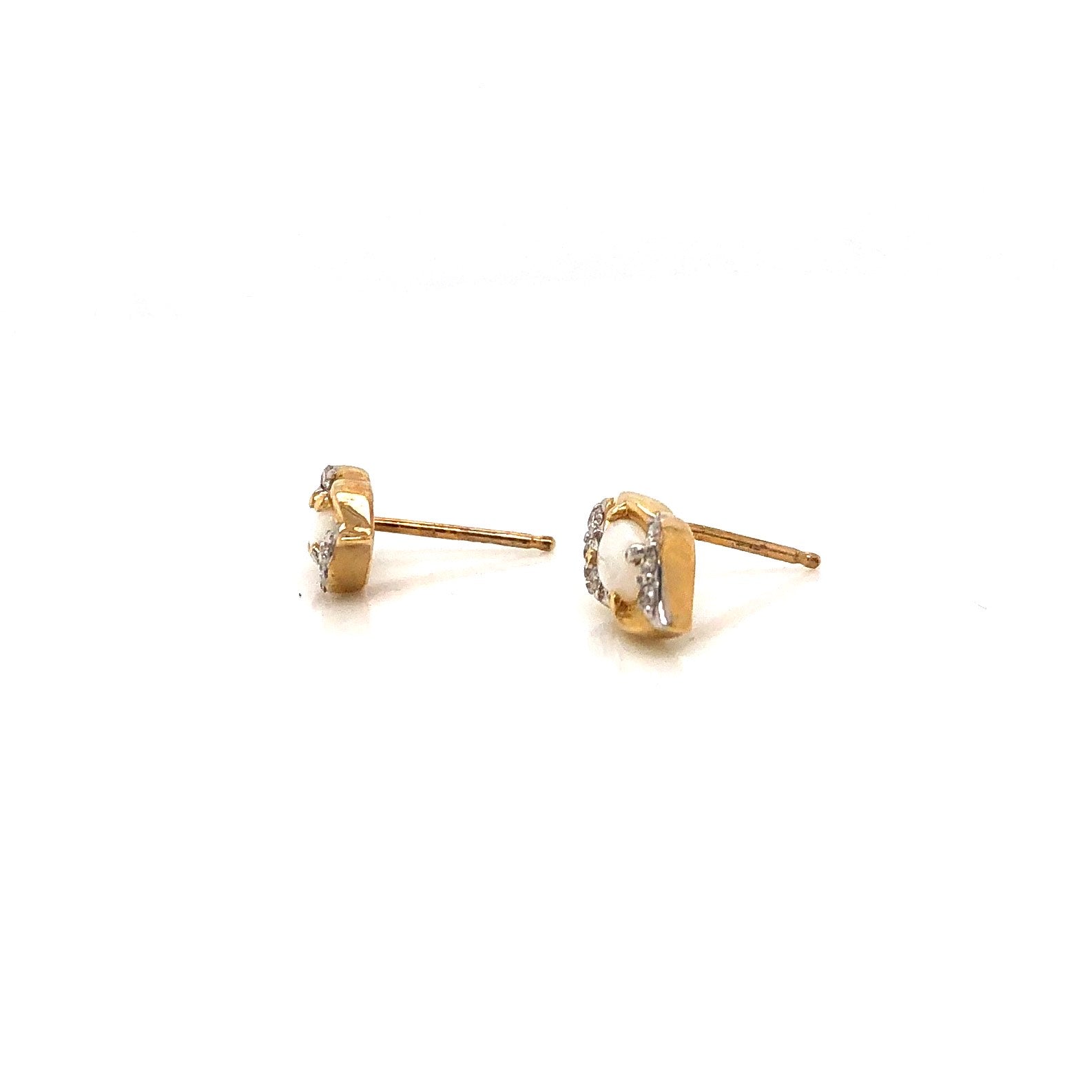 Yellow Gold White Opal and Diamond Stud Earrings