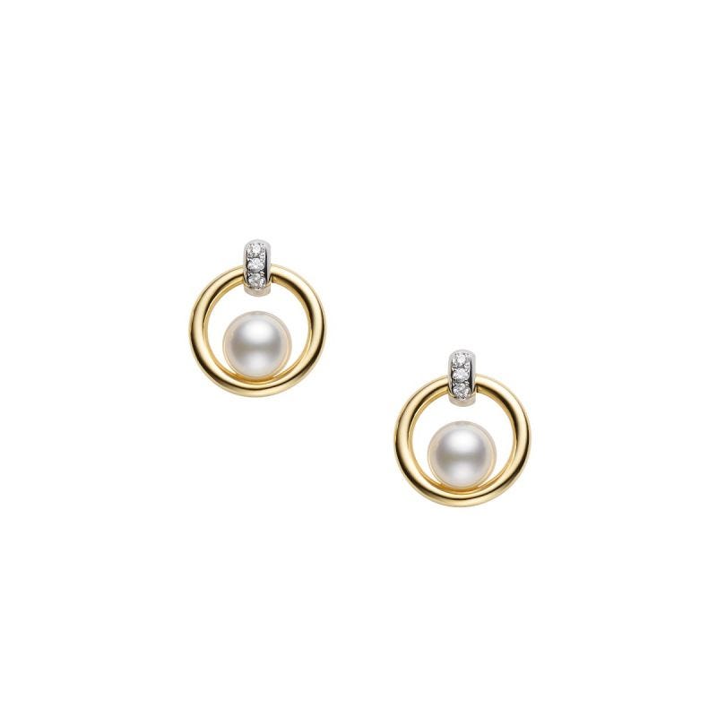 Mikimoto 18K Akoya and Diamond Earrings