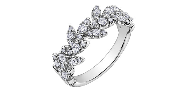 10K White Gold Diamond Leaves Ring