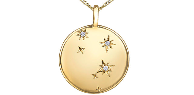 10K Yellow Libra Zodiac Necklace with Diamonds