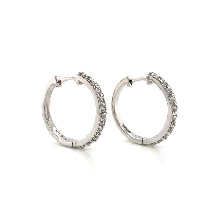 10K White Gold Diamond Hoop Earrings 1.50ct