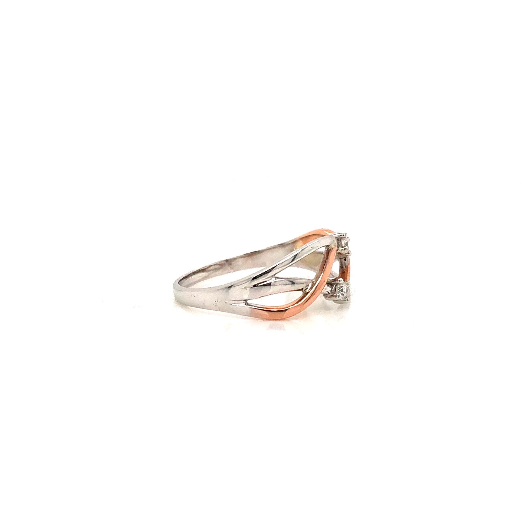 10K White and Rose Gold Woven Diamond Ring