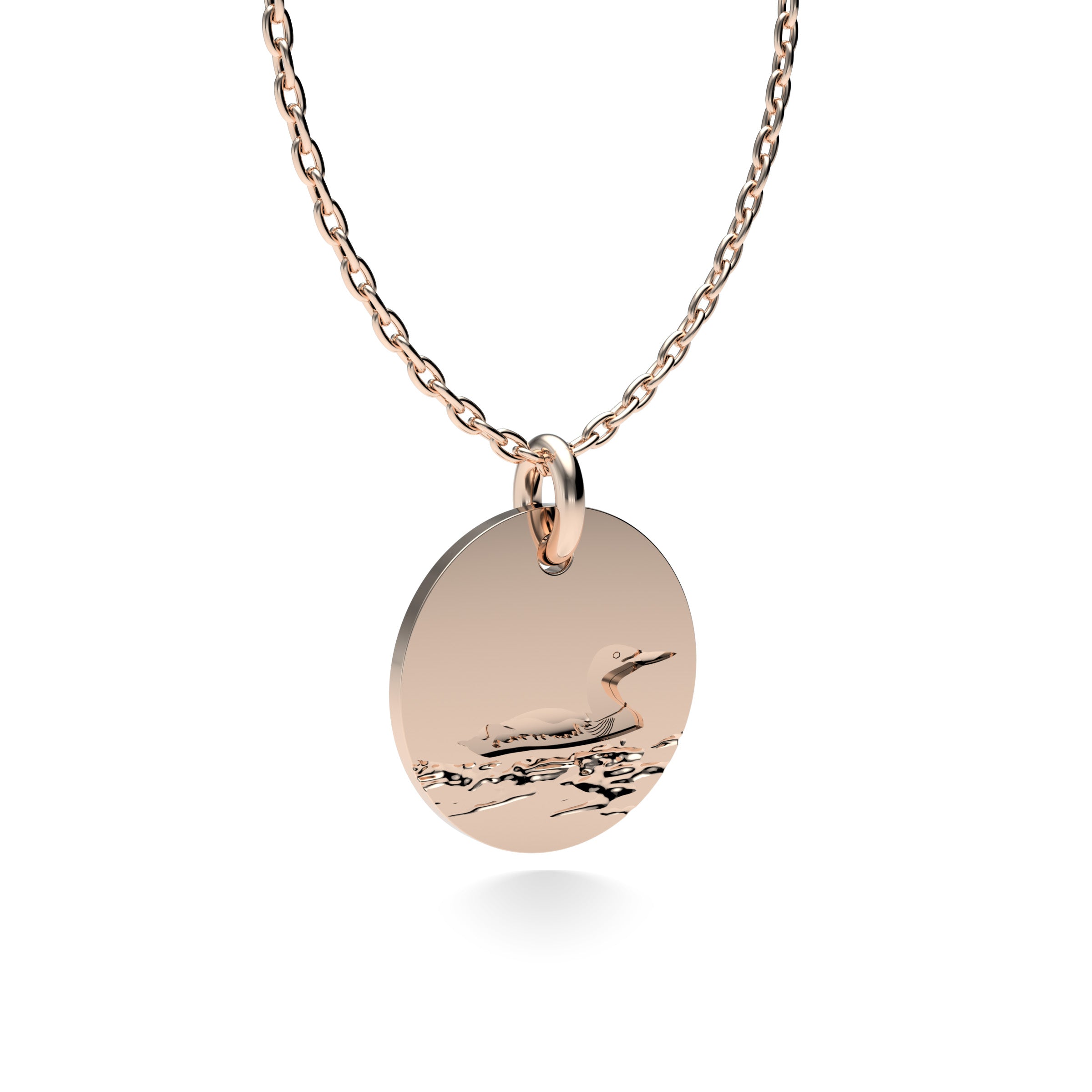 Rose Gold Plated Silver Loon Pendant with 18'' Chain