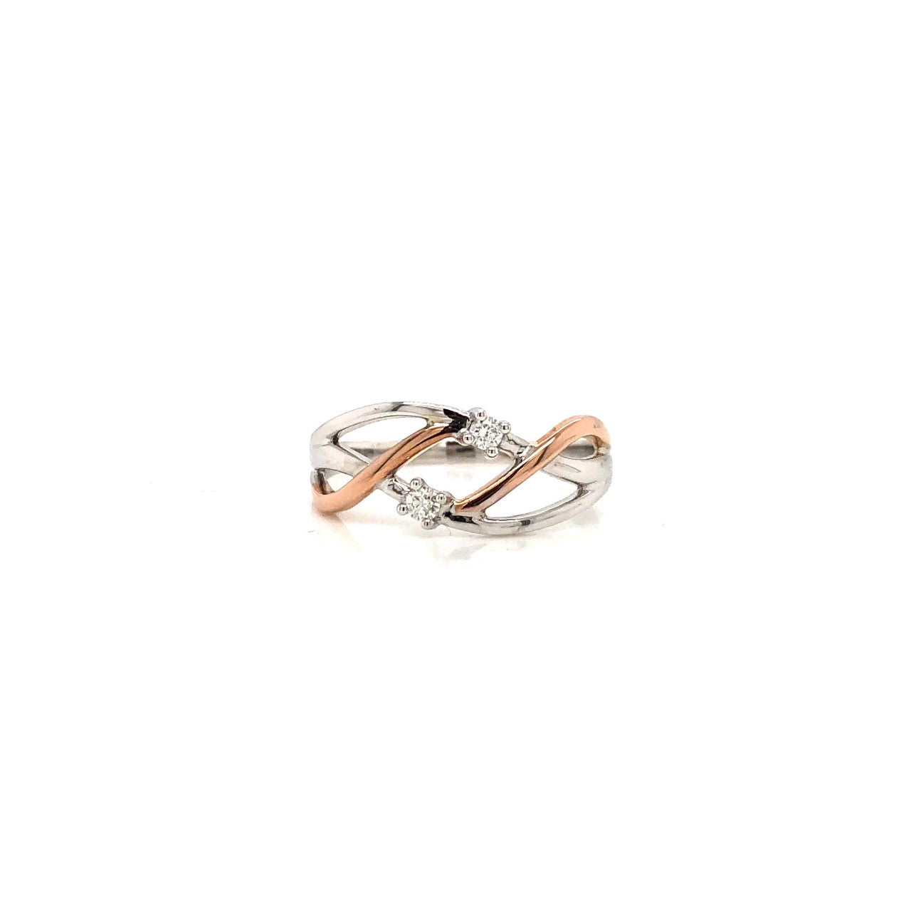 10K White and Rose Gold Woven Diamond Ring