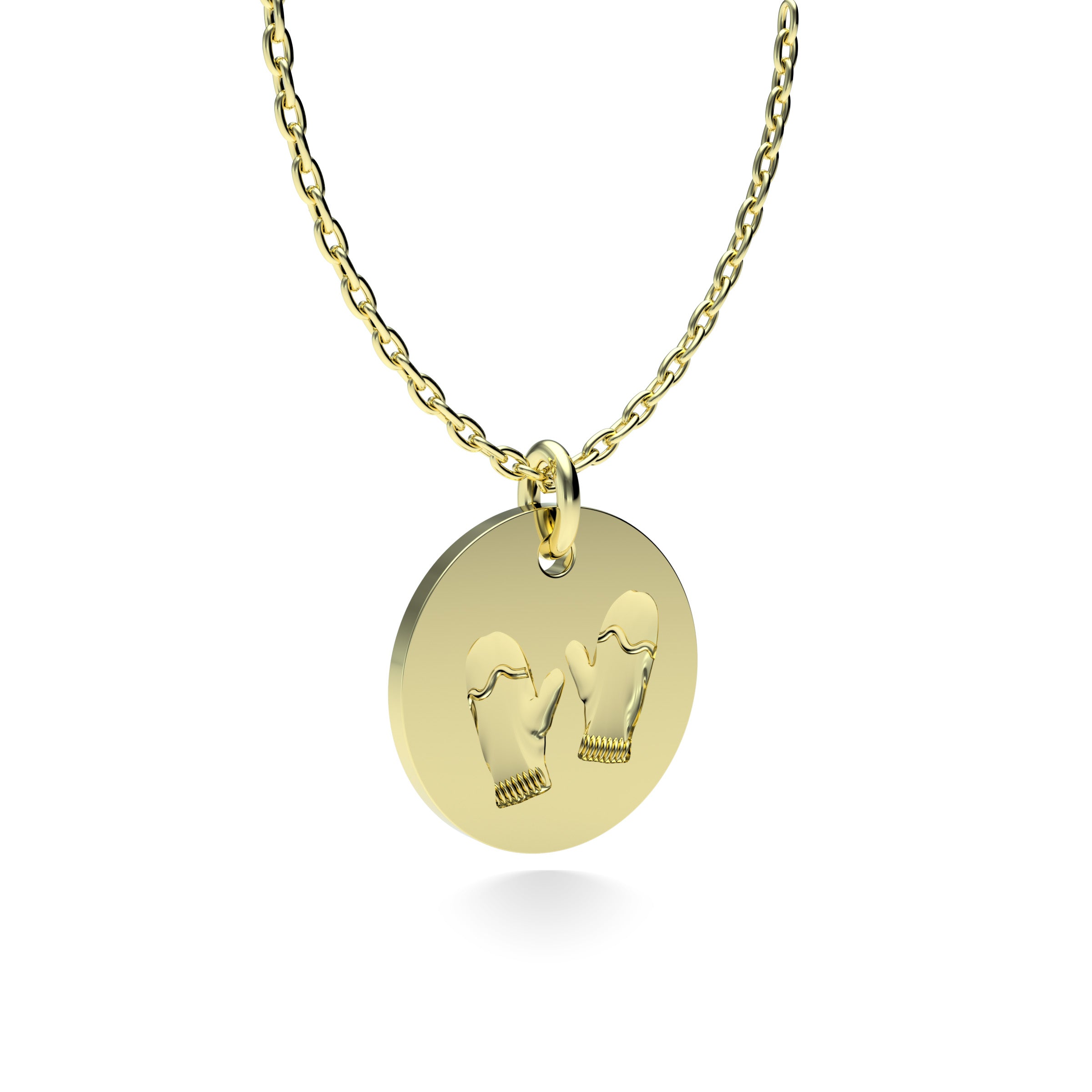 Yellow Gold Plated Silver Mittens Pendant with 18'' Chain